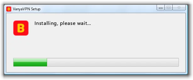 The VanyaVPN installer on Windows 7 with its progress bar